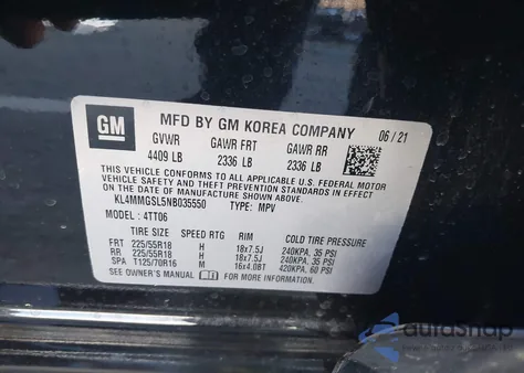 2022 Buick Encore Gx Awd Essence из США, поврежденный, VIN KL4MMGSL5NB035550